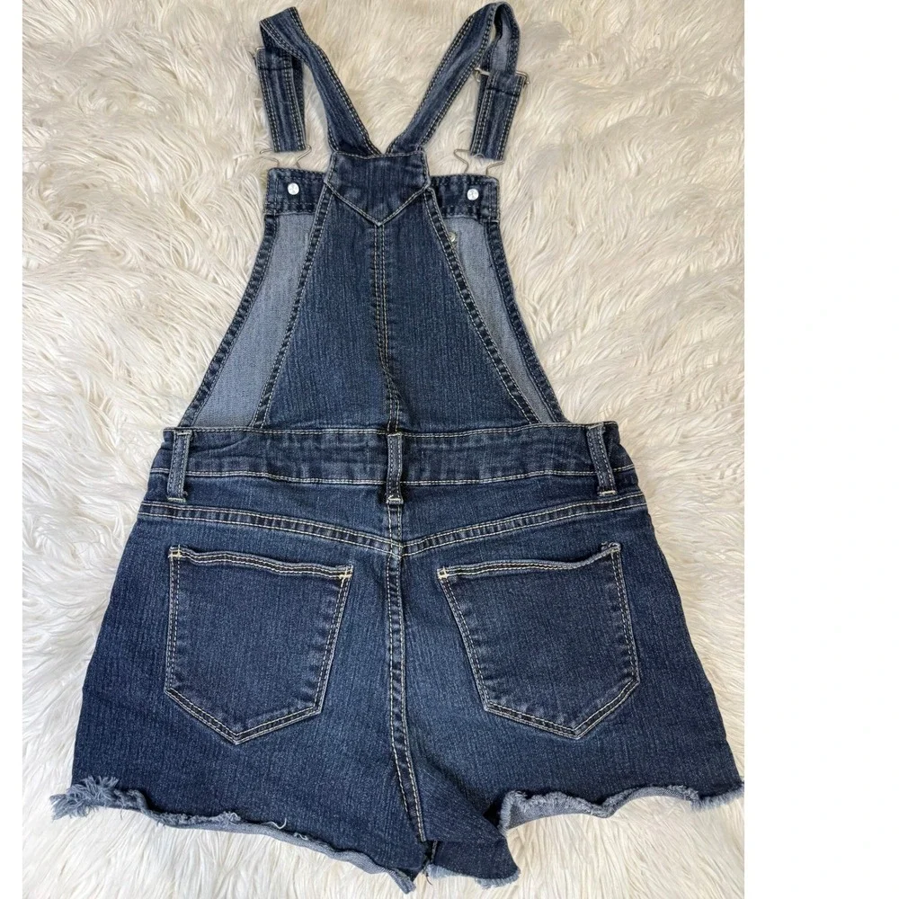 Jordache Girls Denim Shortalls Dark Wash Frayed Hem Overalls Size L 10-12